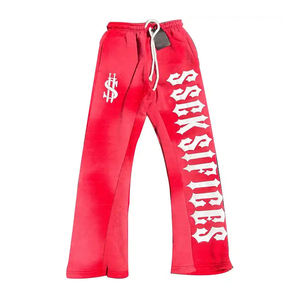 Pantalon de jogging décontracté unisexe en molleton bouclette avec patchwork et coupe évasée, imprimé par transfert thermique, personnalisé, de haute qualité, vente en gros, OEM - Product Image 3