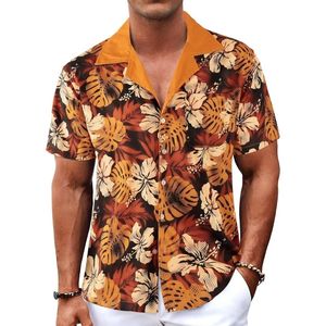 Chemise hawaïenne pour homme à manches courtes, imprimé floral noir, style tropical, boutonnée, en polyester léger - Product Image 3