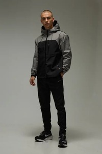 Veste coupe-vent à capuche pour homme, couleur contrastée, fermeture éclair, vêtements de sport d'extérieur, automne, matière polyester - Product Image 1
