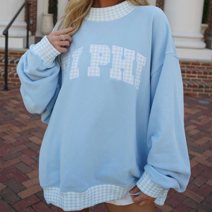 Delta Gamma OEM Premium Cotton Fleece <b>Mock</b> <b>Neck</b> Sweatshirt Women Men Ladies Unisex Polka Dot Gingham Patch Pullover - Product Image 4