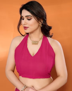 Sari Tradicional KV de Rayón Rosa con Bordado Georgette y Blusa sin Coser para Fiestas y Eventos - Product Image 6