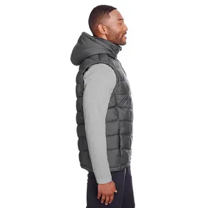 <b>Men's</b> <b>White</b> Hooded Sleeveless Quilted <b>Jacket</b> Canvas Eco-Friendly Waterproof Windproof Polyester Winter Minimalist Style Front - Product Image 6