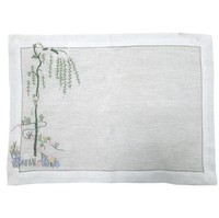Ensemble de sets de table et serviettes en lin brodé, motif floral, ourlet festonné, style vintage, personnalisable, lavable en machine, pour la maison et les mariages