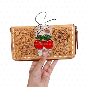 Cartera de cuero con cremallera y diseño artesanal 2026 para mujer, estilo occidental, con dije de cereza, RFID, vintage, para tarjetas y efectivo, para ella. - Product Image 2