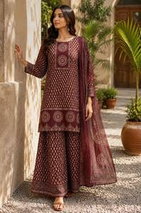 Ensemble Sharara pour femme en coton bleu avec imprimé gaufré, comprenant un haut et un dupatta, style traditionnel indien pakistanais, pour fêtes et tenues décontractées, longueur au sol, coupe classique - Product Image 2