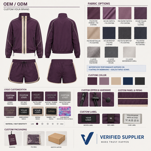 Conjunto Deportivo de 2 Piezas para Mujer, Color Morado, Chaqueta Deportiva de Manga Larga con Cuello Alto y Pantalones Cortos Transpirables de Poliéster, Corte Regular - Product Image 5