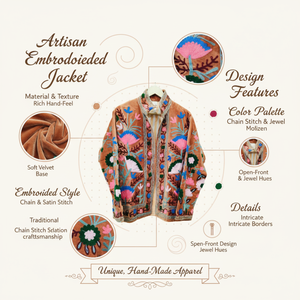 Brown Velvet Embroidery Bomber Jacket | Floral Needle <b>Work</b> <b>Stand</b> Collar Women Casual Wear Handmade Masterpiece Cotton Lining - Product Image 6