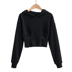 เสื้อฮู้ดครอปผู้หญิง OEM ODM แขนยาว สีพื้น ผ้าถักโพลีเอสเตอร์ ระบายอากาศได้ดี มีซับใน มีกระเป๋า เหมาะสำหรับฤดูหนาว - Product Image 1