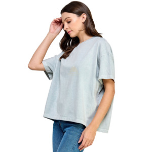 Camiseta lisa al por mayor de 300GSM con lavado ácido, 100% algodón, camiseta de peso pesado para chicas, camiseta personalizada en blanco, precio económico. - Product Image 4