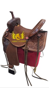 Silla de montar de cuero duradero marrón con acabado rugoso, tipo inglés, portátil, para carreras de barriles, con armazón de fibra. - Product Image 3