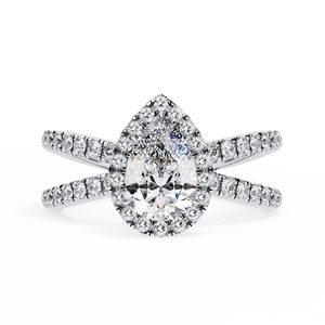 <b>Emerald</b> Cut Moissanite Halo Split Shank <b>Ring</b> Pave Setting Rhodium Plated 18K Gold Women's Engagement <b>Band</b> Luxury Style - Product Image 4