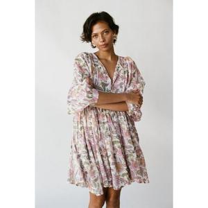 Vestido Midi con Ilustración Encantadora de Flores Fucsia, Arte Antiguo, Diseño Moderno, Estampado Natural Sólido, Flores Entrelazadas - Product Image 4