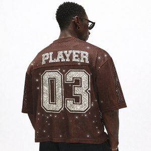 Jersey de Fútbol Americano Personalizado con Malla de Diamantes de Imitación, Estilo Urbano Oversize, 100% Poliéster, Uniforme de Equipo, OEM al por Mayor - Product Image 3