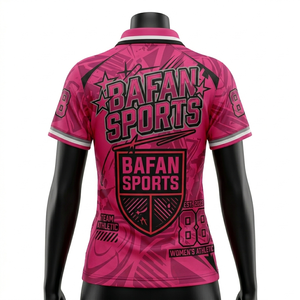 Camiseta de Rugby para Mujer, Poliéster, Diseño Gráfico con Paneles Rosas, Sublimación, Logotipo Personalizado, Camiseta de Rugby de Algodón para Mujer - Product Image 2