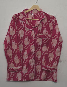 Conjunto de Pijama de Algodón Puro Tejido con Estampado Bagru Rosa, Hecho a Mano, de Secado Rápido, Elegante y Transpirable para Mujer - Product Image 5