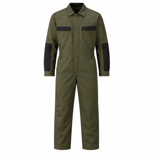 Combinaison industrielle homme vert olive et noire, col classique, coudes renforcés, genoux renforcés en sergé robuste, multi-usages - Product Image 1