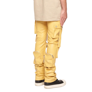 Pantalon cargo en cuir pour homme, coupe confortable, poches fonctionnelles, design personnalisé pour les jeunes, usage quotidien, vente en gros. - Product Image 5