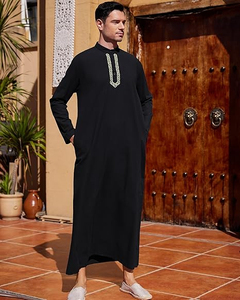 Top Customer Choice Embroidered Neck Design Stand Collar Jubbah Solid Color Low MOQ Custom Branding <b>Thobes</b> For <b>Men</b> - Product Image 4