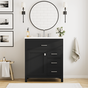 30-Inch Black Bathroom Vanity with Ceramic <b>Sink</b> and Ample Storage for <b>Small</b> Bathrooms - Product Image 2