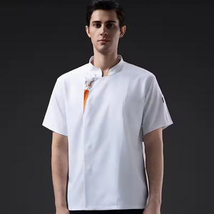 Uniforme de chef personnalisé avec logo, polyester/coton, vêtements de cuisine courts pour hommes, pour restaurants, hôtels, cafés, boulangeries, entreprises de restauration - Product Image 3