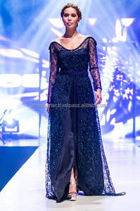 แฟชั่นโชว์ใหม่สำหรับผู้หญิง kaftan มีดีไซน์คอวีและลูกปัดสีน้ำเงินกรมท่า - Product Image 2