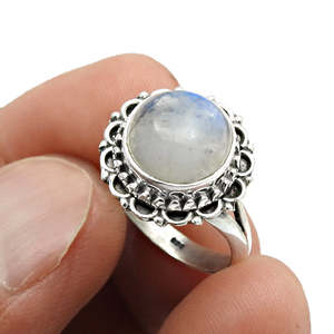 925 Sterling <b>Silver</b> Beautiful Rainbow Moonstone Cabochon <b>Ring</b> <b>Statement</b> <b>Silver</b> Gemstone Bohemian <b>Ring</b> At Wholesale Price - Product Image 4