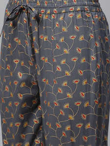 ชุดคุर्ตาผ้าฝ้ายพิมพ์ลายเรขาคณิตทรงตรงพร้อมกางเกงขายส่ง สีเหลือง เสื้อผ้าสตรีลำลองสไตล์ชาติพันธุ์สำหรับฤดูร้อน แห้งเร็ว ป้องกันแสงแดด - Product Image 4