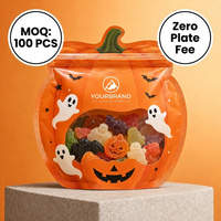Sachet d'emballage personnalisé en Mylar métallisé, découpé sur mesure, en forme de citrouille ou de fantôme, pour bonbons et gommes d'Halloween