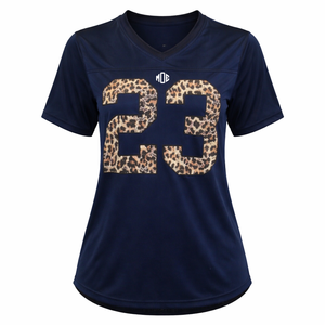 Jersey de Fútbol Americano Personalizable para Mujer, Cuello en V, Malla, Diseño de Leopardo con Número, Estilo Urbano, Corte Holgado, Top Deportivo, Proveedor OEM ODM - Product Image 4