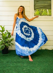 Vestido maxi de rayón con efecto tie-dye para mujer, sin mangas, con tirantes finos, corte holgado, estilo bohemio, informal, para verano - Product Image 3