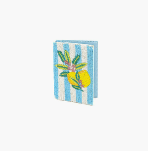 Funda para Pasaporte Hecha a Mano con Cuentas de Palmera, 100% Algodón, Base Rosa, Motivo Amarillo Limón, Texto AMALFI, Accesorio de Viaje para Exteriores - Product Image 5