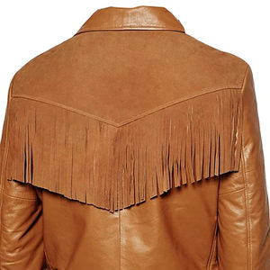 Veste en cuir suédé pour homme, coupe ajustée, style cowboy, col rabattu, franges, logo sur le devant, OEM/ODM, imperméable, écologique - Product Image 4