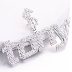 จี้ตัวอักษรแบบกำหนดเอง เพชรโมอิสซาไนต์ VVS เงินแท้ 925 สร้อยคอจี้แบบ Iced Out เครื่องประดับฮิปฮอปแบบกำหนดเอง - Product Image 2