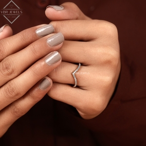 Elegante Anillo de Oro Sólido de 14K con Diamantes Cultivados en Laboratorio, Diseño Curvo, Bañado en Rodio, Minimalista, Apilable, para Mujer, Aniversario - Product Image 6