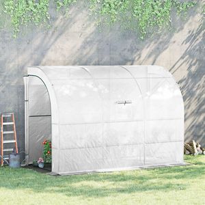 Serra a tettoia verde 3x1,5x2,1m con 2 porte avvolgibili, telo in PE bianco e 3 ripiani in filo metallico, per la coltivazione di piante in giardino - Product Image 2