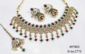 Collier Mehendi Jewelry sert 07863 Polki Kundan, bijoux aspect émeraude, bijoux de mariée pakistanais pour mariage et fêtes, pour femmes. - Product Image 6
