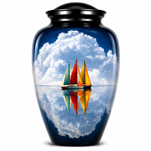 สติกเกอร์เรือทะเลสีฟ้าท้องฟ้าสวยงามพร้อมโกศบรรจุอัฐิเคลือบเงาสำหรับผู้ใหญ่สำหรับใส่เถ้ากระดูกในพิธีศพ - Product Image 1