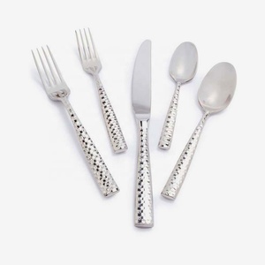 Stainless Steel <b>Flatware</b> <b>Set</b> with Handmade Hammered Long Handle Design Modern Look Cutlery <b>Set</b> for Wedding - Product Image 1