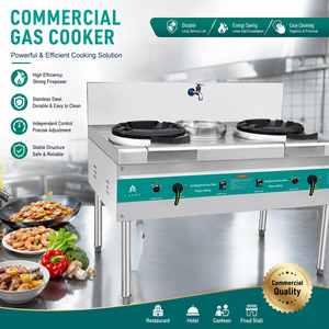 Cuisinière à gaz professionnelle 2 brûleurs avec 1 armoire de maintien au chaud en acier inoxydable - Product Image 1