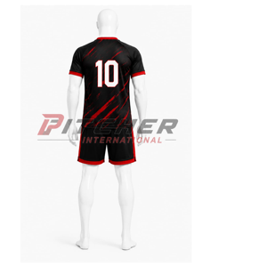 ชุดเสื้อฟุตบอลแบบยูนิเซ็กซ์สีดำแดงลายสก็อต คอวี แขนสั้น แห้งเร็ว ระบายเหงื่อได้ดี ผลิตจากโพลีเอสเตอร์ ชุดยูนิฟอร์ม 10 ตัว - Product Image 4