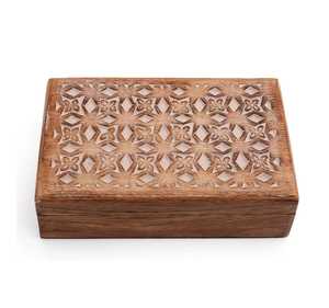 Boîte à bijoux en bois sculptée à la main, incrustation florale en laiton, coins en laiton, fermeture à loquet, coffre à souvenirs rectangulaire, boîte de rangement - Product Image 6