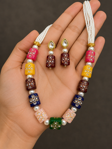 Colorful Pearl Beaded Necklace and Earring <b>Set</b> <b>Square</b> Floral Jewelry <b>Set</b> for Party Wedding - Product Image 2