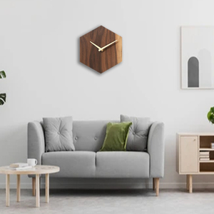 Horloge murale hexagonale moderne en bois, silencieuse, sans tic-tac, en bois massif, géométrique, décorative, à quartz, pour le salon, décoration de la maison - Product Image 1