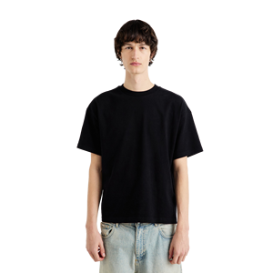 เสื้อยืดผู้ชายทรงหลวมโอเวอร์ไซส์ ผ้าถักนิตติ้งจากใยฝ้ายและใยไผ่ ทรงบ็อกซี่ ไหล่ตก หนานุ่ม สไตล์ลำลอง ฮิปสเตอร์ ไม่หดตัว ซักเร็ว - Product Image 1