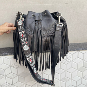 <b>Unique</b> Pattern 2026 Genuine Leather Fringe Bag Stylish Cross Body Bucket Tassel Hobo Shoulder Bags for Women's Multi Use - Product Image 1