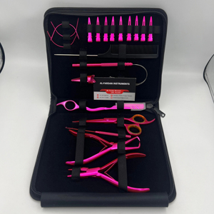 Kit de Herramientas para Extensiones de Cabello de Acero Inoxidable Color Rosa Metálico con Logotipo Personalizado: Alicates, Peine, Tijeras, Cuchilla, Gancho de Bucle, Clips de Seccionamiento - Product Image 4