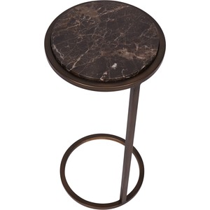 Table d'appoint moderne de luxe ronde en marbre brun foncé avec structure en fer bronze antique, petite table d'appoint pour salon - Product Image 3