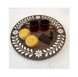Bandeja árabe de madera de alta calidad con incrustaciones de nácar hechas a mano, decoración tradicional para servir en el hogar. - Product Image 6