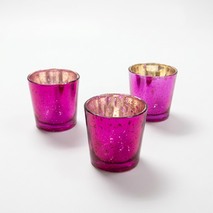 Fuchsia Mercury Glass Tealight Holder | Vintage Votive <b>Candle</b> Cup for Wedding Party | Home Table Centrepiece Decor Gift Set Boxs - Product Image 1