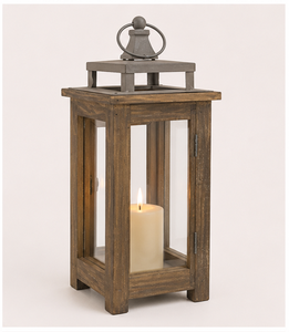 Farol Decorativo de Madera Estilo Rústico con Tapa de Metal Galvanizado, Portavelas de Madera Envejecida para Decoración del Hogar - Product Image 5